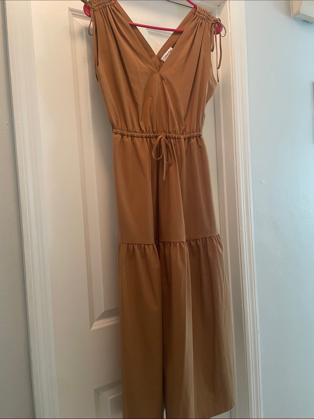 Calvin Klein Camel Sleeveless Drawstring Maxi Dress
